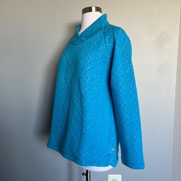 Talboots Snowflake Quilt Wrap Neck Cotton Metallic Thread Turquoise Pullover Top - Picture 7 of 11